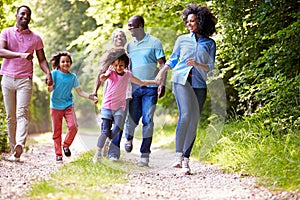 Más generaciones Americano familia sobre el países caminando 