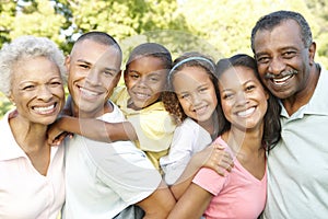 Multi Generation African American Family Relaxing In Park