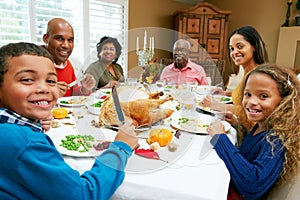 Multi Generation Family Celebrating Thanksgiving