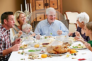 Multi Generation Family Celebrating Thanksgiving