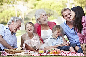 Multi Generation Family Enjoying Picnic Together