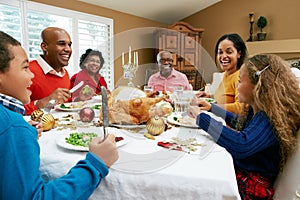 Multi Generation Family having Christmas Meal