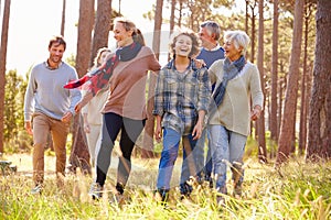 Multi-generation family with teens walking in countryside photo