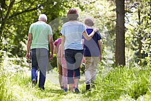 Multi Generation Family Walking Through Summer Countryside