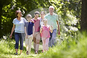 Multi Generation Family Walking Through Summer Countryside