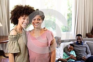 Multi-generation mixed-race family enjoying their time at home