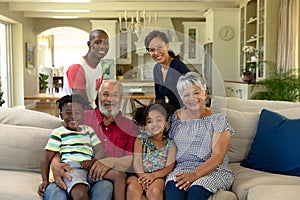 Multi-generation mixed race family at home