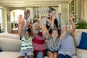 Multi-generation mixed race family at home