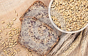 Multi-grain bread on a wooden background. Healthy food concept.