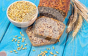 Multi-grain bread on a wooden background. Healthy food concept.