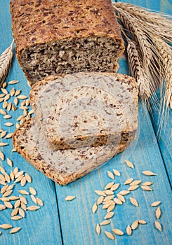 Multi-grain bread on a wooden background. Healthy food concept.