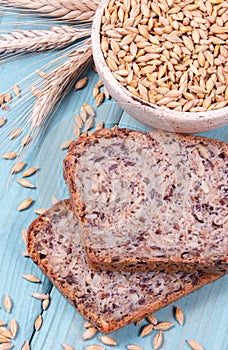 Multi-grain bread on a wooden background. Healthy food concept.