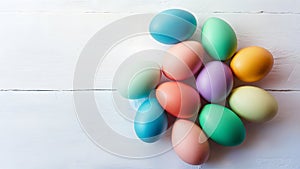 Multi hued Easter egg display against pristine white backdrop