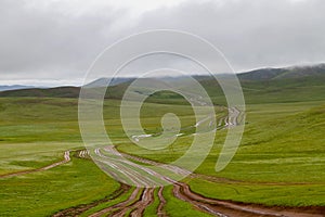 Multi-lane dirt road in Mongolia