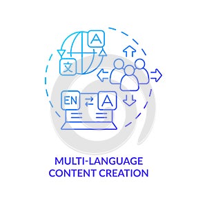 Multi-language content creation blue gradient concept icon