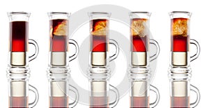 Multi-layered alcohol shot isolated on white