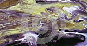 Multi-layered living structure of pastel tones, from white to purple, with flowing yellow paint. Liquid, Ink space. Abstract art