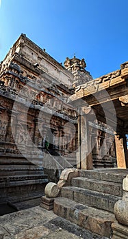 Multi layered stone architecture that build on one another, Dharasuram, Tamil Nadu, India