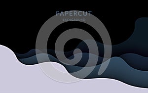 Multi layers gray color wavy texture 3D papercut layers in gradient vector banner. Abstract paper cut art background design
