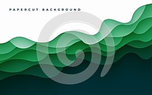 Multi layers green color texture 3D papercut layers in gradient vector banner. Abstract paper cut art background design