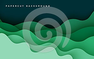 Multi layers green texture 3D papercut layers in gradient vector banner. Abstract paper cut art background design