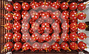 Red Chinese paper lantern decorated on the ceiling