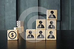 Multi Level Marketing MLM is shown using a pictures on wooden cubes