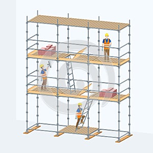 Multi-level scaffolding with workers on them