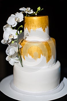 Multi level wedding cake with with white orchids