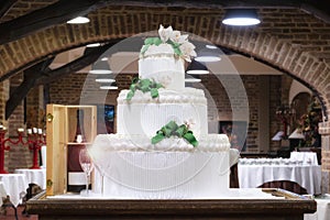 Multi level white wedding cake
