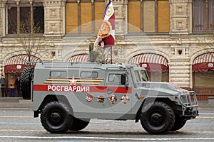 Multi-purpose armored car `Tiger-M` of the Russian National Guard troops at the military parade in honor of Victory Day on Moscow`