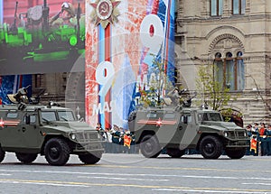 Multi-purpose armored vehicles `Tiger-M` during the parade on Red Square in honor of Victory Day.