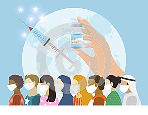 Multi race of people around the world with hope for COVID-19 coronavirus  vaccine.