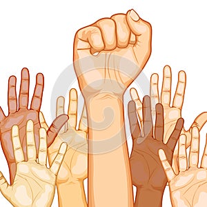 Multi Racial raised Hands