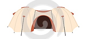 Multi-room tent with dome-shaped roofs isolated on white background. Canvas shelter for nature recreation, camping and