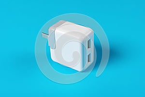 Multi sockets USB charger on blue background