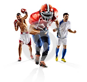 Multi sport collage soccer american football boxing