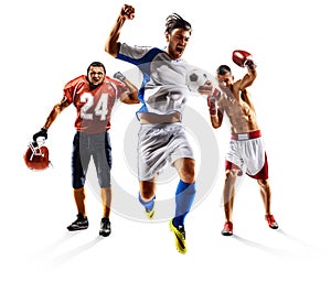 Multi sport collage soccer american football boxing photo