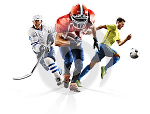 Multi sport collage soccer american football ice hockey