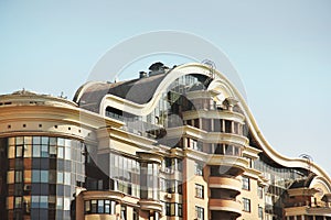 Multi storey building on sky background