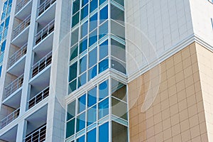 Multi-storey residential building with panoramic Windows and balconies