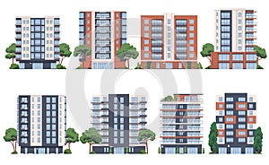 Multi-storey residential buildings. Urban development for human habitation. Residential complex. Houses with apartments