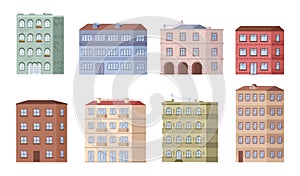 Multi story residential houses and buildings set