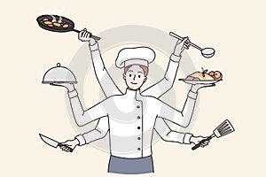 Multi tasking cooking chef concept