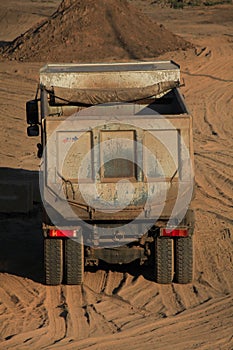 Multi-ton dump truck lorry or tip truck at a construction site