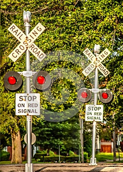 Multi Track flashing red Railroad crossing signals