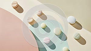 Multi vitamin a variety of vitamin supplements, depicted as colorful and textured pills