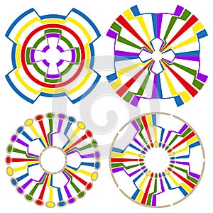 Multi wheel set. Color segment vector. Circular chart motif. Analytical spin icon.