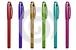 Multic olored pen isolated on white background with clipping path. Colourfull ballpoint pen isolated over white