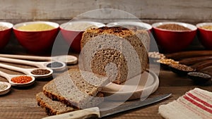 Multicereal and multigrain bread with the various ingredients around